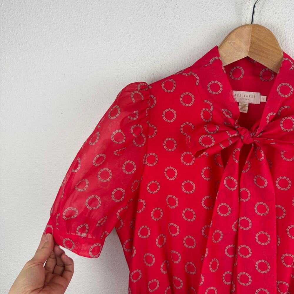 Ted Baker Tie Neck Circle Print Mini Dress - Picture 3 of 8
